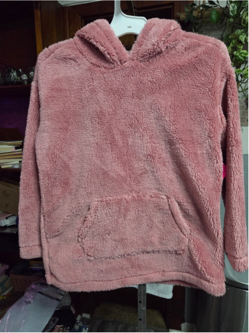 Girls fuzzy hooded sweatshirt with front pocket